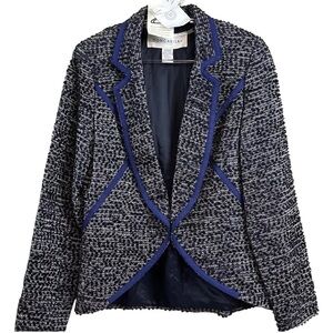 Doncaster Tweed Boucle Collared Blazer Jacket Career Gray Black Blue Size 4